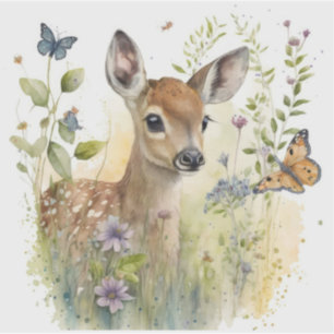 Baby Deer Butterfly Foliage Floral Nature Wildlife Aufkleber