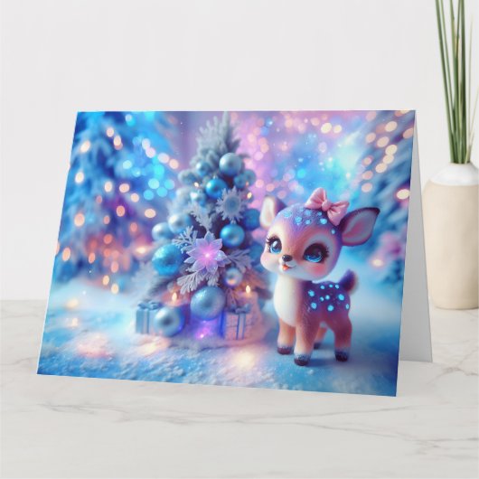 Baby Deer Christmas Fantasy Karte (Vorderseite)