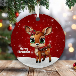 Baby Deer, Fawn, Doe 🦌 🎄Red Cute Merry Christmas Ornament Aus Metall