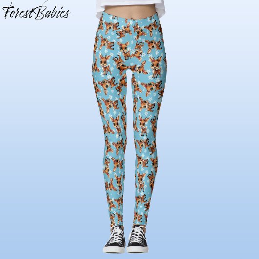 Baby Deer, Fawn, Doe, Rentier 🦌 Blau, Schneeflock Leggings