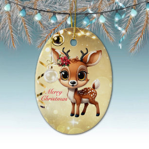 Baby Deer, Fawn, Doe, Rentier 🦌 🎄 frohe Weihnach Keramik Ornament