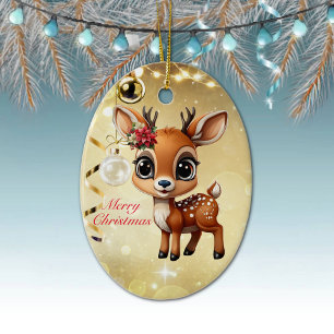 Baby Deer, Fawn, Doe, Rentier 🦌 🎄 frohe Weihnach Keramik Ornament