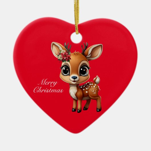 Baby Deer, Fawn, Doe, Rentier 🦌 🎄 frohe Weihnach Keramik Ornament (Vorne)