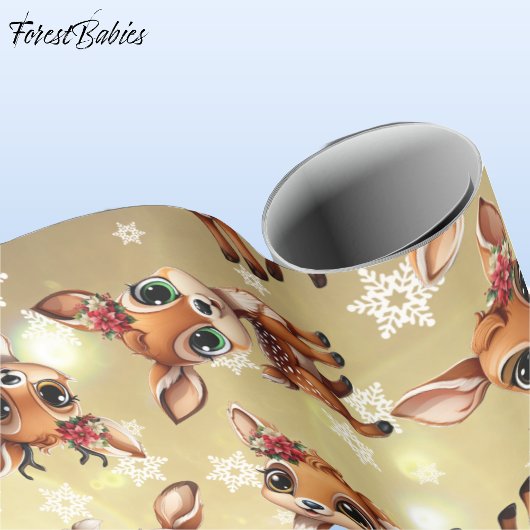 Baby Deer, Fawn, Doe, Rentier 🦌 Gold, Schneeflock Geschenkpapier