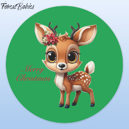 Baby Deer, Fawn, Doe, Rentier 🦌 🎄 Grünen Weihnac Runder Aufkleber