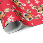 Baby Deer, Fawn, Doe, Rentier 🦌 Rot, Schneeflocke Geschenkpapier (Rolleneckpunkt)