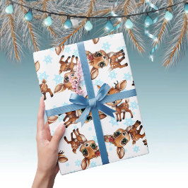 Baby Deer, Fawn, Doe, Rentier 🦌 Weiß, Schneeflock Geschenkpapier