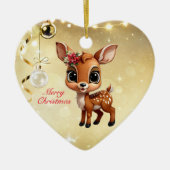 Baby Deer, Fawn, 🦌 Gold Frohe Weihnachten 🎄 Keramik Ornament (Vorne)