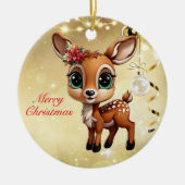 Baby Deer, Fawn, 🦌 Gold Frohe Weihnachten 🎄 Keramik Ornament (Vorne)