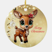 Baby Deer, Fawn, 🦌 Gold Frohe Weihnachten 🎄 Keramik Ornament (Hinten)