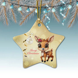 Baby Deer, Fawn, 🦌 Gold Frohe Weihnachten 🎄 Keramik Ornament