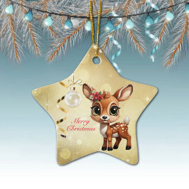 Baby Deer, Fawn, 🦌 Gold Frohe Weihnachten 🎄 Keramik Ornament