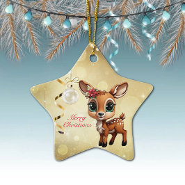 Baby Deer, Fawn, 🦌 Gold Frohe Weihnachten 🎄 Keramik Ornament