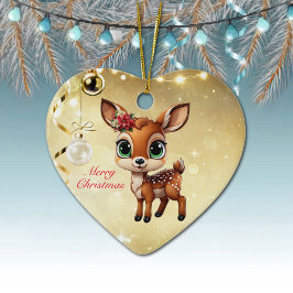 Baby Deer, Fawn, 🦌 Gold Frohe Weihnachten 🎄 Keramik Ornament