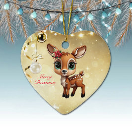 Baby Deer, Fawn, 🦌 Gold Frohe Weihnachten 🎄 Keramik Ornament