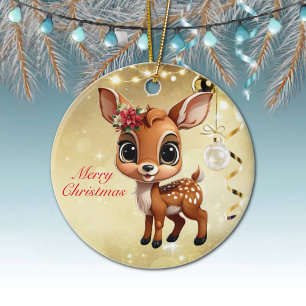 Baby Deer, Fawn, 🦌 Gold Frohe Weihnachten 🎄 Keramik Ornament