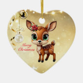 Baby Deer, Fawn, 🦌 Gold Frohe Weihnachten 🎄 Keramik Ornament (Vorne)
