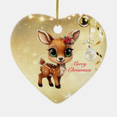 Baby Deer, Fawn, 🦌 Gold Frohe Weihnachten 🎄 Keramik Ornament (Hinten)