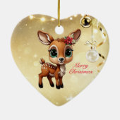 Baby Deer, Fawn, 🦌 Gold Frohe Weihnachten 🎄 Keramik Ornament (Hinten)
