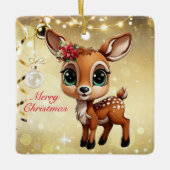Baby Deer, Fawn, 🦌 Gold Frohe Weihnachten 🎄 Keramikornament (Vorderseite)