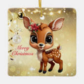 Baby Deer, Fawn, 🦌 Gold Frohe Weihnachten 🎄 Keramikornament (Vorderseite)