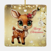 Baby Deer, Fawn, 🦌 Gold Frohe Weihnachten 🎄 Keramikornament (Rückseite)