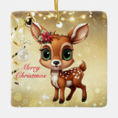 Baby Deer, Fawn, 🦌 Gold Frohe Weihnachten 🎄 Keramikornament (Vorderseite)