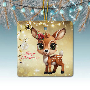 Baby Deer, Fawn, 🦌 Gold Frohe Weihnachten 🎄 Keramikornament