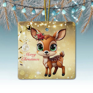 Baby Deer, Fawn, 🦌 Gold Frohe Weihnachten 🎄 Keramikornament