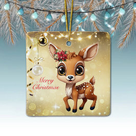 Baby Deer, Fawn, 🦌 Gold Frohe Weihnachten 🎄 Keramikornament