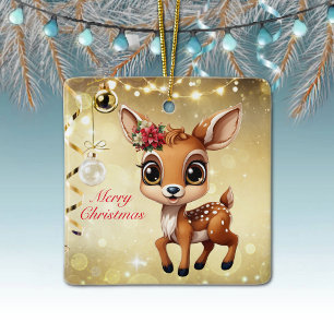 Baby Deer, Fawn, 🦌 Gold Frohe Weihnachten 🎄 Keramikornament