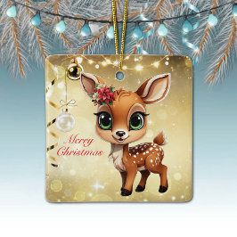 Baby Deer, Fawn, 🦌 Gold Frohe Weihnachten 🎄 Keramikornament