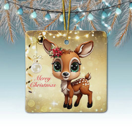 Baby Deer, Fawn, 🦌 Gold Frohe Weihnachten 🎄 Keramikornament