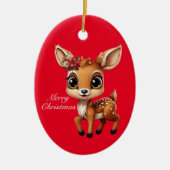 Baby Deer, Fawn, 🦌 Niedlich frohe Weihnachten 🎄 Keramik Ornament (Vorne)