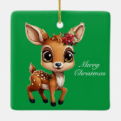 Baby Deer, Fawn, 🦌 Niedlich frohe Weihnachten 🎄 Keramikornament (Rückseite)