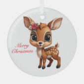 Baby Deer, Fawn, 🦌 Niedlich frohe Weihnachten 🎄 Ornament Aus Glas (Vorderseite)
