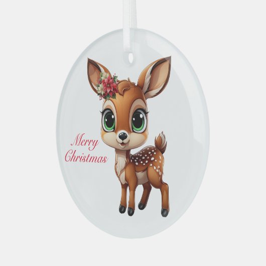 Baby Deer, Fawn, 🦌 Niedlich frohe Weihnachten 🎄 Ornament Aus Glas (Vorderseite links)