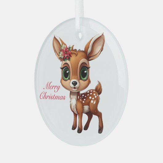 Baby Deer, Fawn, 🦌 Niedlich frohe Weihnachten 🎄 Ornament Aus Glas (Vorderseite links)