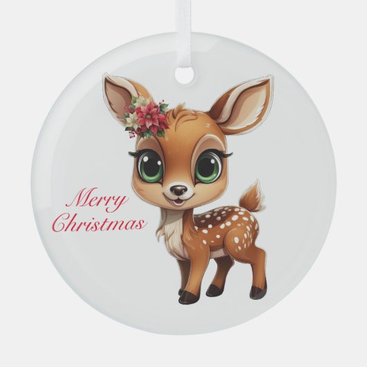Baby Deer, Fawn, 🦌 Niedlich frohe Weihnachten 🎄 Ornament Aus Glas (Vorderseite)