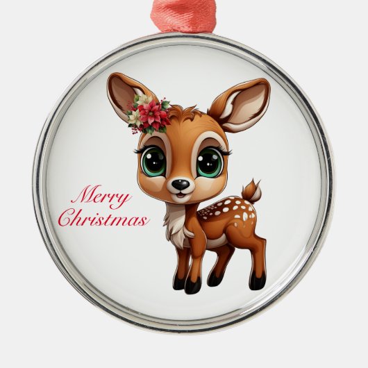 Baby Deer, Fawn, 🦌 Niedlich frohe Weihnachten 🎄 Ornament Aus Metall (Vorne)