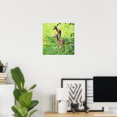 Baby Deer Fawn Twins in Nature Wasserfarbe Kunst Poster (Heimbüro)