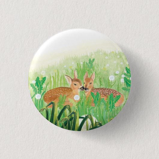 Baby Deer - Fawns in Tall Grass Illustration Button (Vorderseite)