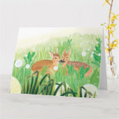 Baby Deer - Fawns in Tall Grass Illustration Karte (Gelbe Blume)