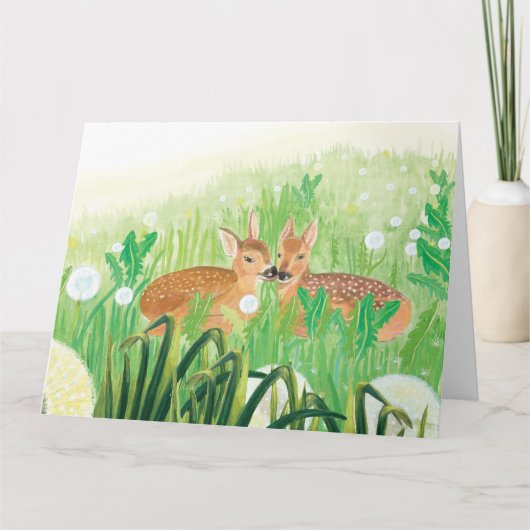 Baby Deer - Fawns in Tall Grass Illustration Karte (Vorderseite)