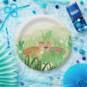 Baby Deer - Fawns in Tall Grass Illustration Pappteller (Party)