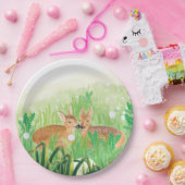 Baby Deer - Fawns in Tall Grass Illustration Pappteller (Party)