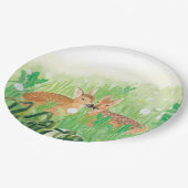Baby Deer - Fawns in Tall Grass Illustration Pappteller (Schrägansicht)