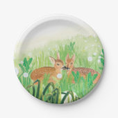 Baby Deer - Fawns in Tall Grass Illustration Pappteller (Vorderseite)