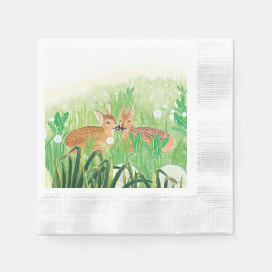 Baby Deer - Fawns in Tall Grass Illustration Serviette (Vorderseite)