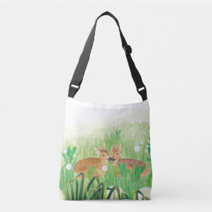 Baby Deer - Fawns in Tall Grass Illustration Tragetaschen Mit Langen Trägern